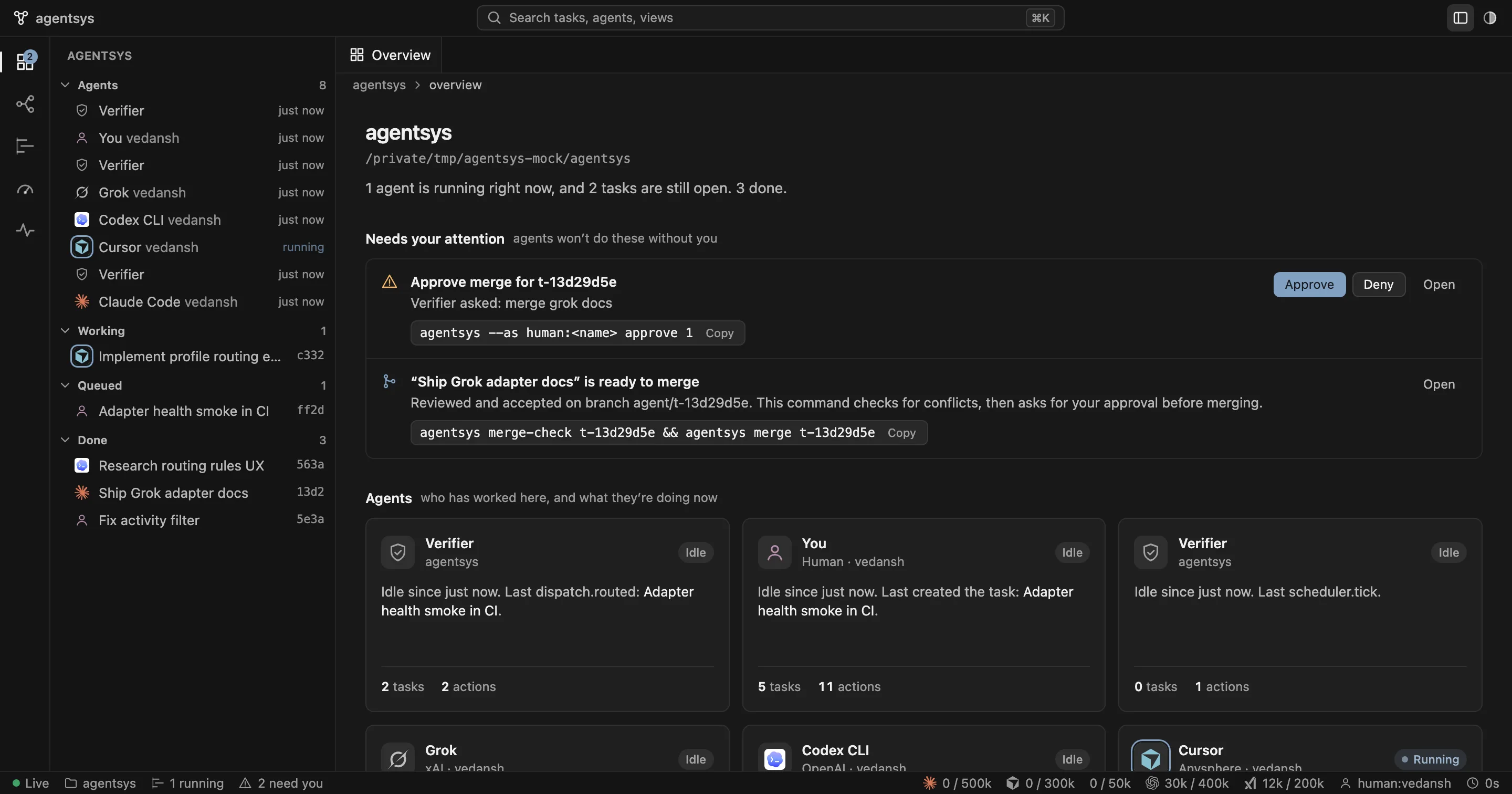 The agentsys dashboard: agents, budgets, and the decisions waiting on you